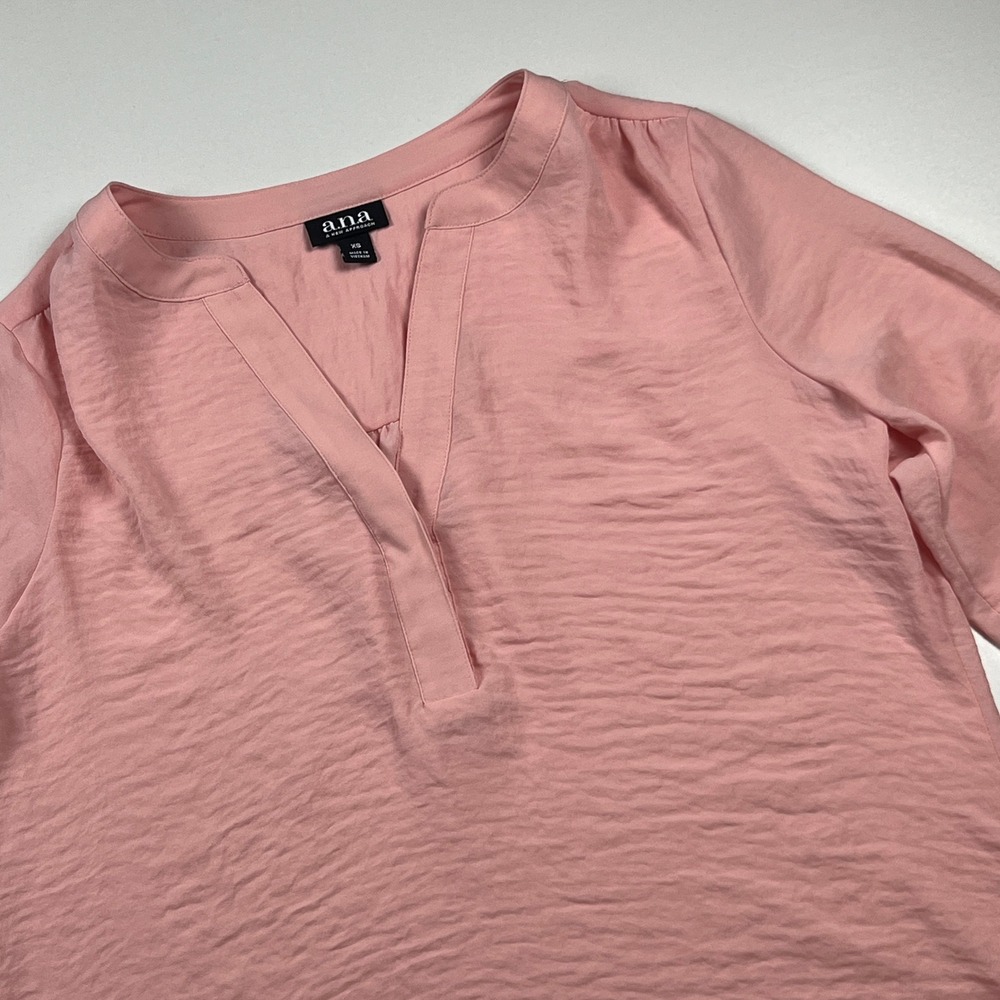 ANA A New Approach Soft Textured 3/4 Sleeve Blouse Size XS Pink High Low‎ Top